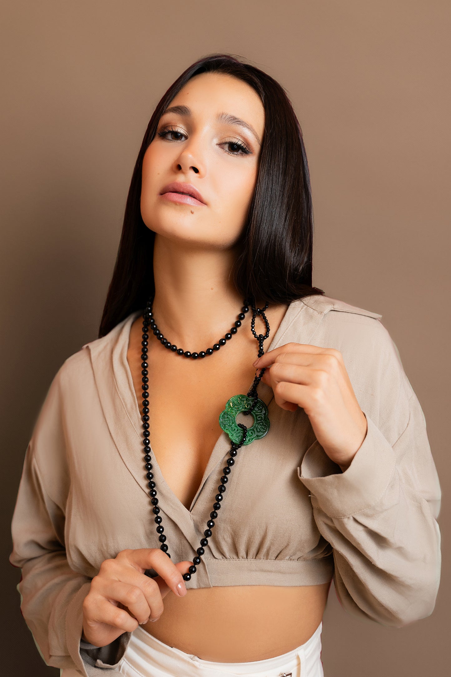 Onyx Necklace Jade Flower