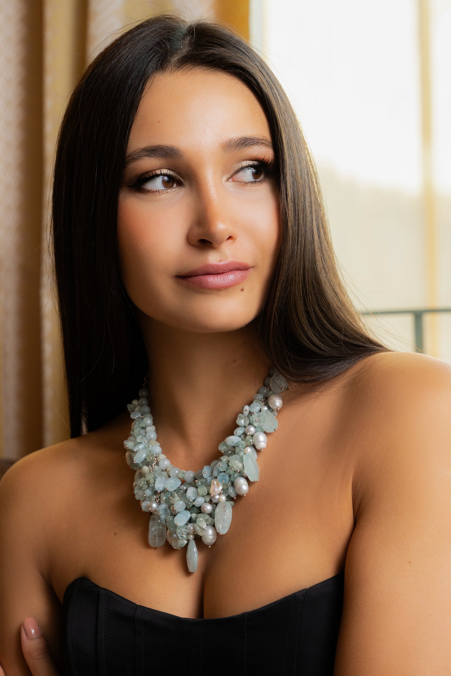 Handamade Unique Sky-Blue Tourmalines Necklace