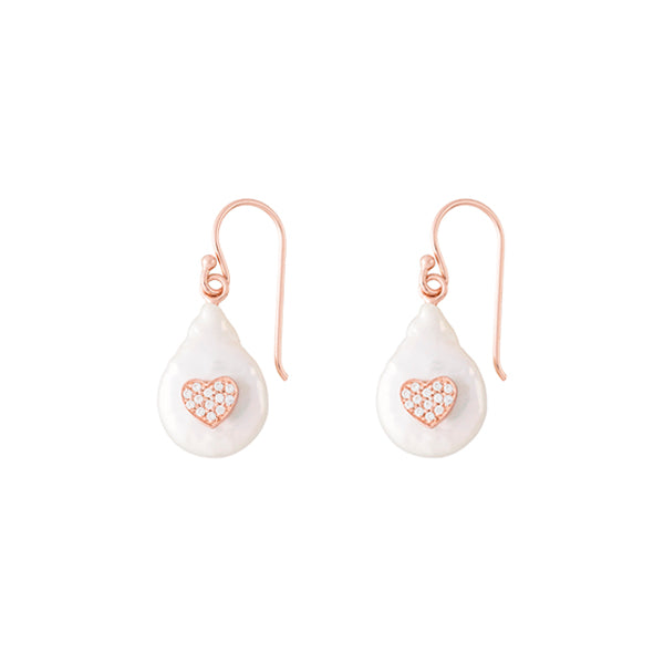 Baroque White Pearl and White Heart Earrings - Nelissima Jewelry