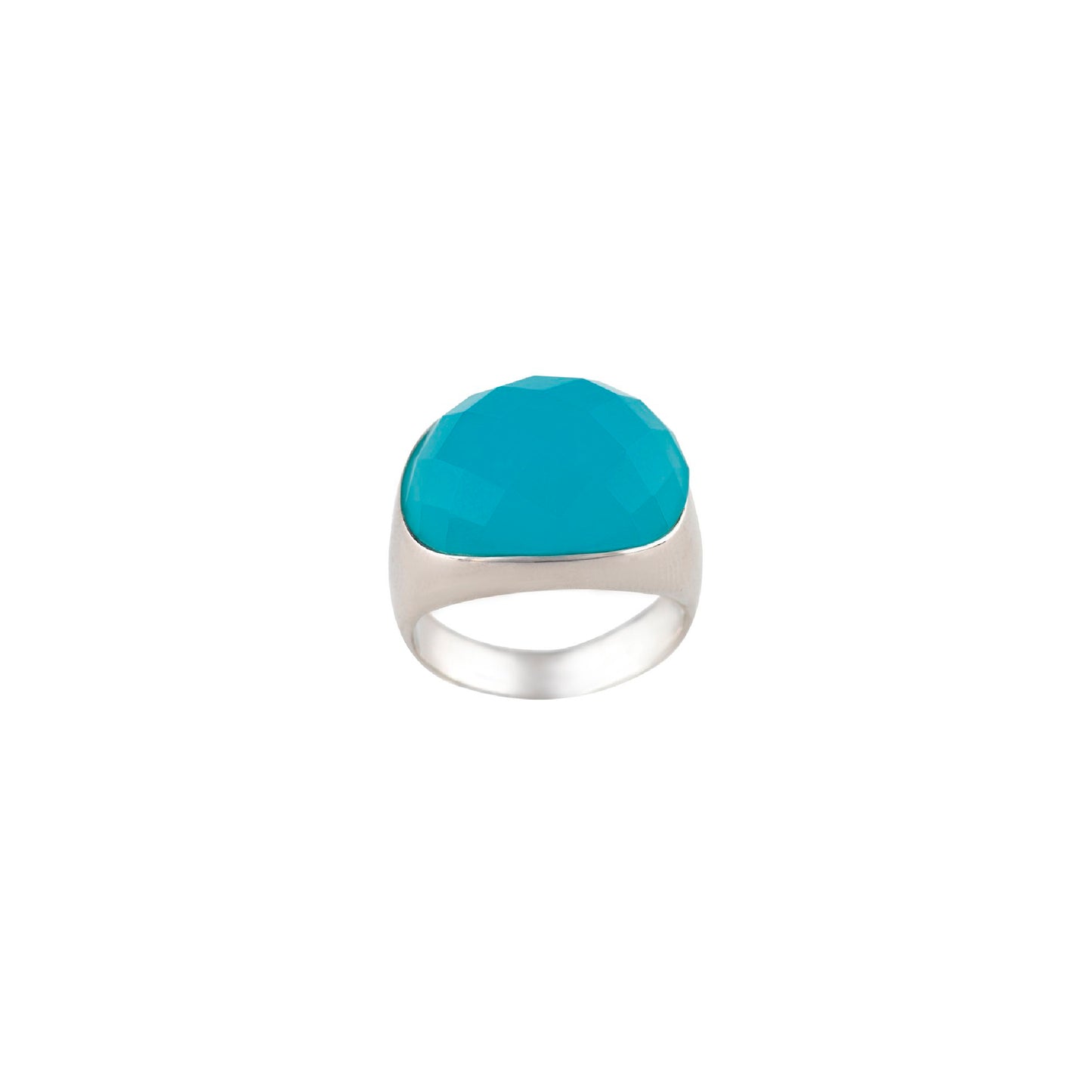 Blue Milky Quartz Ring Rhodinated Sterling Silver - Nelissima Jewelry