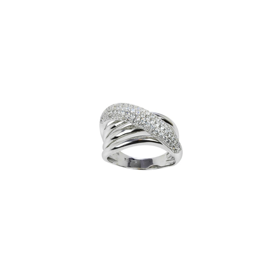 Cross Shiny Ring Sterling Silver White Cubic Zirconias - Nelissima Jewelry