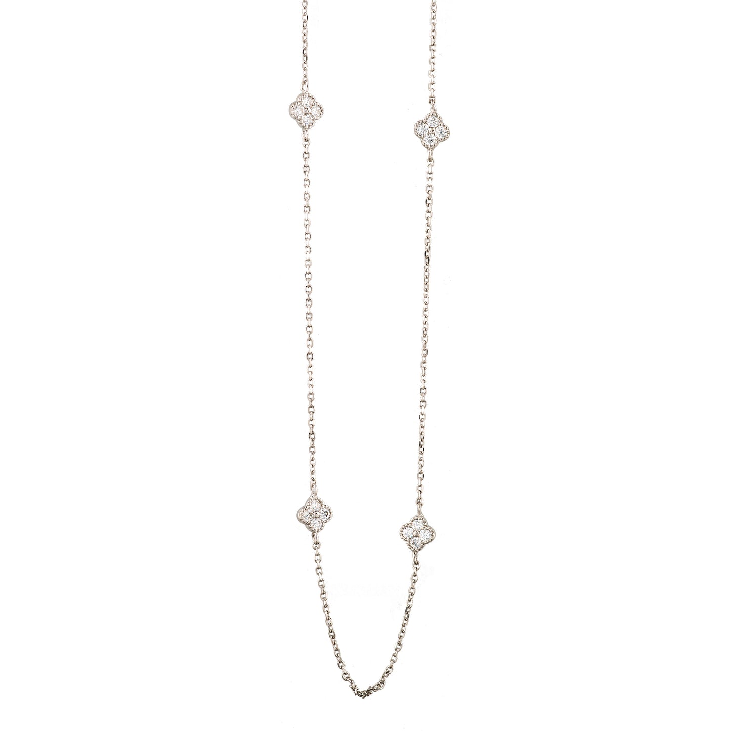 Flower Shaped Sterling Silver Necklace Rhodium Plated