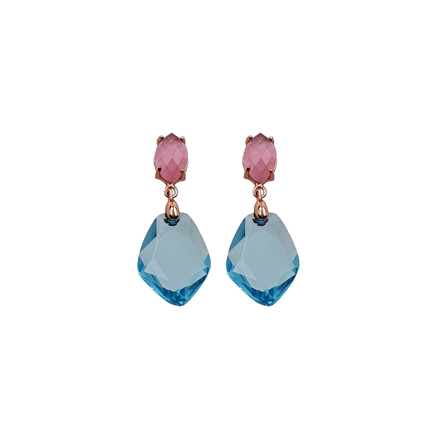 Sterling Silver Earrings with Aquamarine Obsidian and Rose Quartz - Nelissima Jewelry