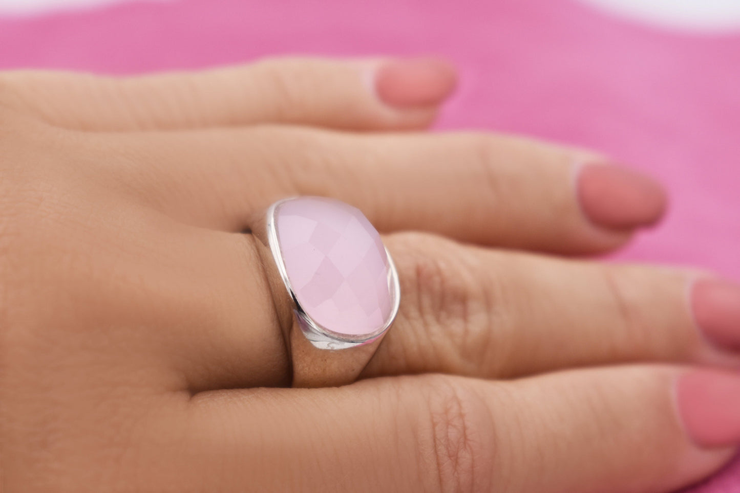 Exquisite Rose Quartz Ring | Sterling Silver, Rose Gold Plated - Nelissima Jewelry