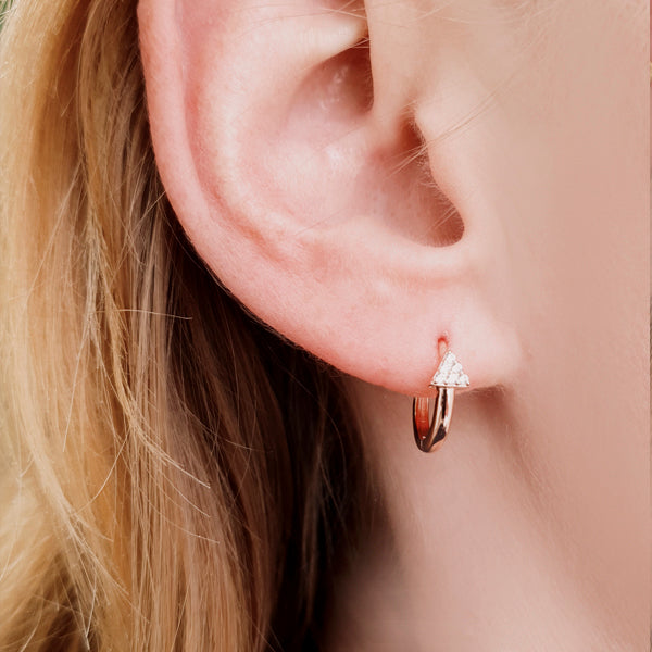 Chic Small Earrings hoop Triangle Shape White CZ - Nelissima Jewelry