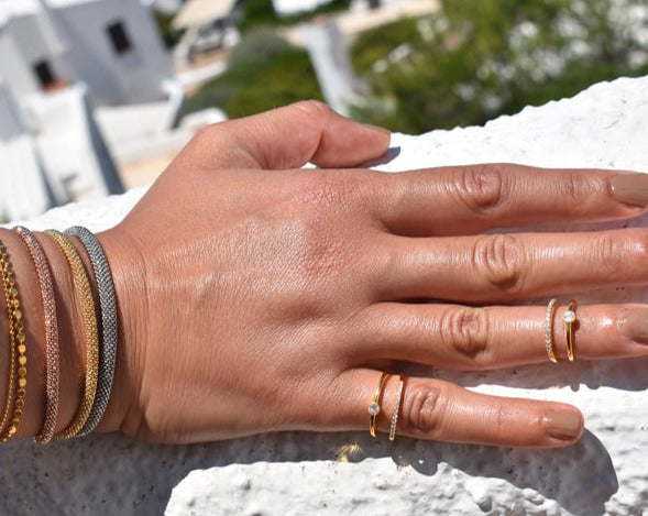 Adjustable Trendy Midi Ring in 18K Yellow Gold Plated Sterling Silver with White Zirconias - Nelissima Jewelry
