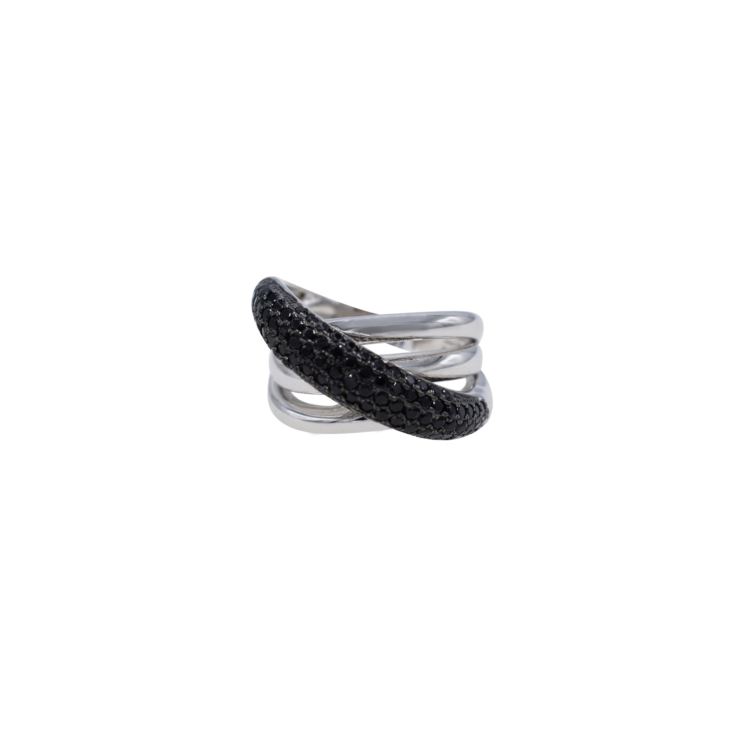 Cross Shiny Ring Sterling Silver Black Cubic Zirconias - Nelissima Jewelry
