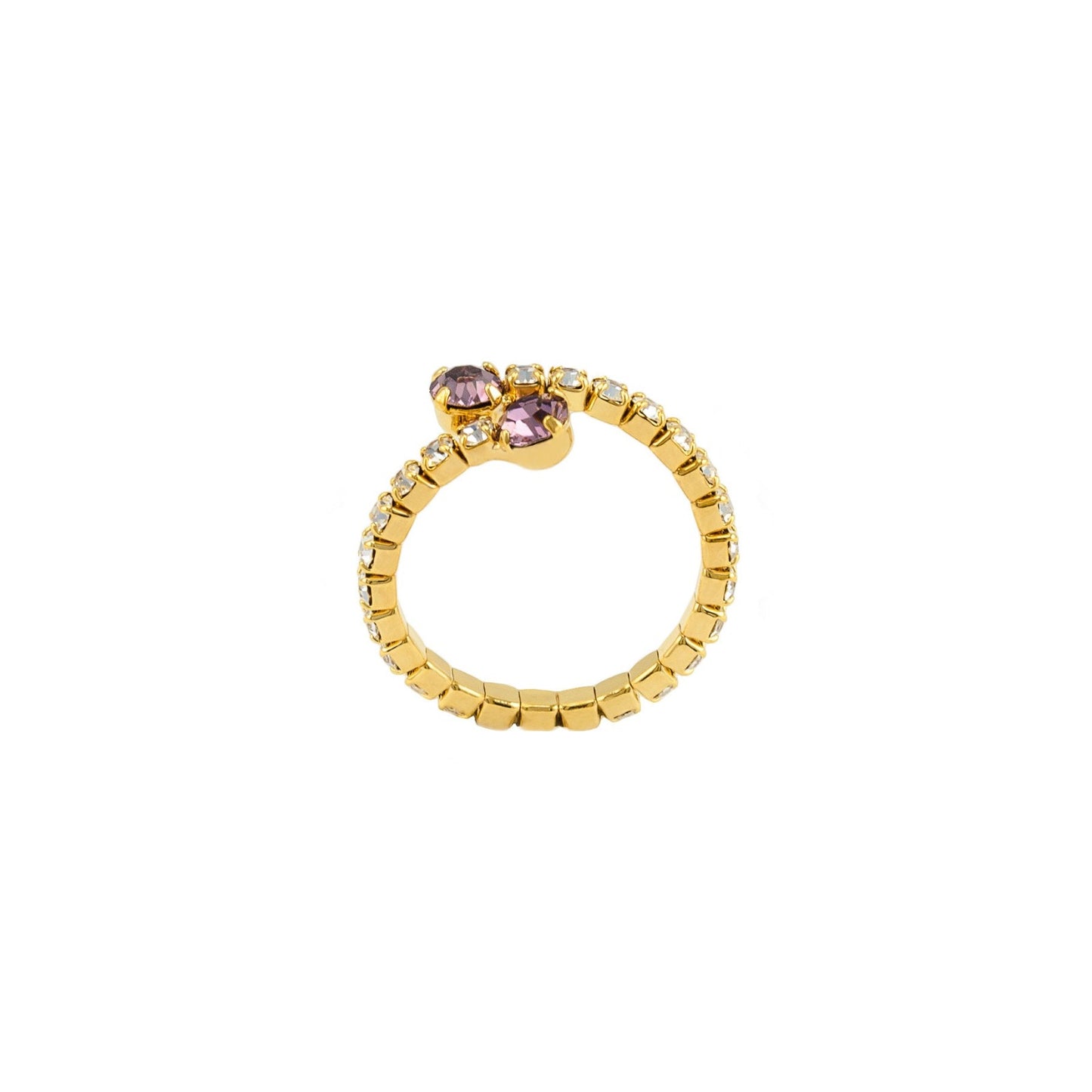 Fantasy ring with two Purple color stones in the center and all around with rhinestones white
