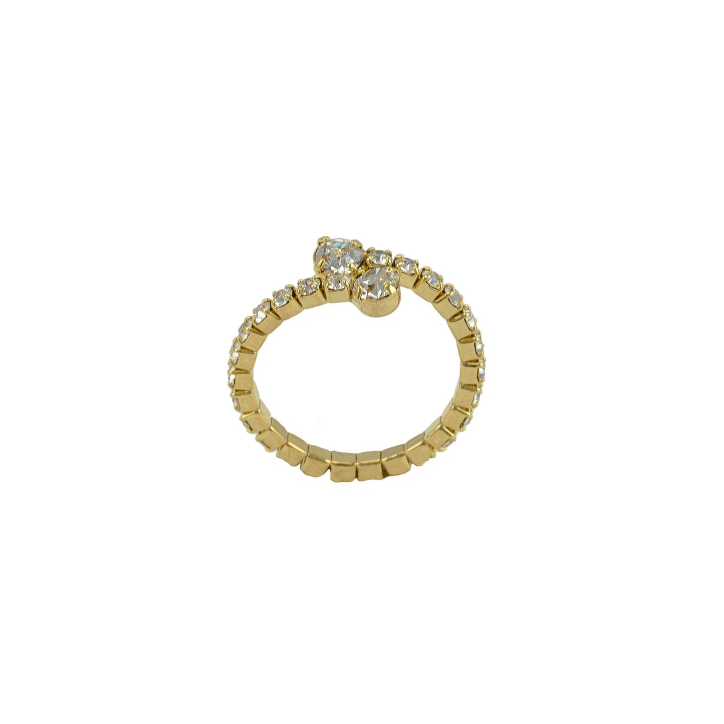 fantasy ring with two white shining stones in the center and all around the rhinestone ring