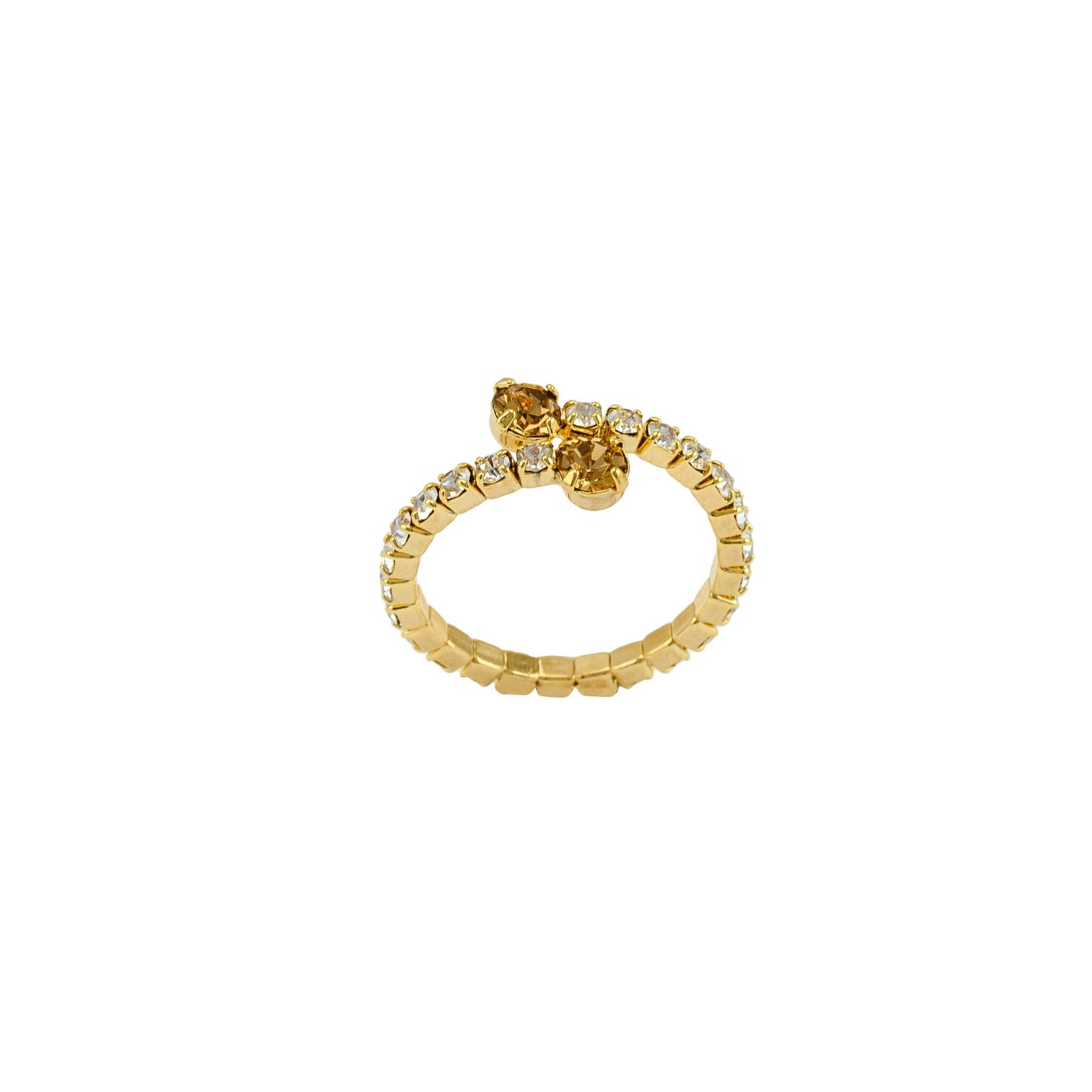 Fantasy ring with two champagne color stones in the center and all around with rhinestone ring