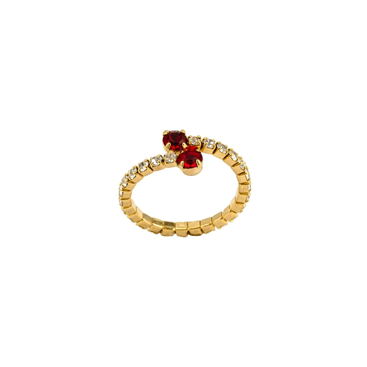 Fantasy ring with two Red color stones in the center and all around with rhinestones white