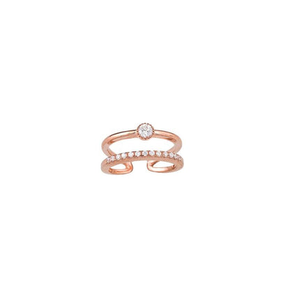 Adjustable Trendy Midi Ring in 18K Yellow Gold Plated Sterling Silver with White Zirconias - Nelissima Jewelry