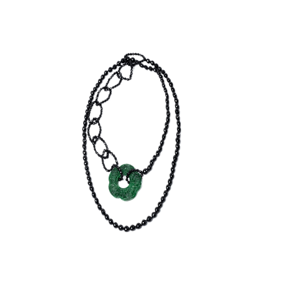 Onyx Necklace Jade Flower Style and Luck - Nelissima Jewelry