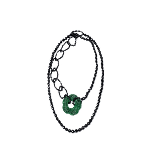 Onyx Necklace Jade Flower Style and Luck