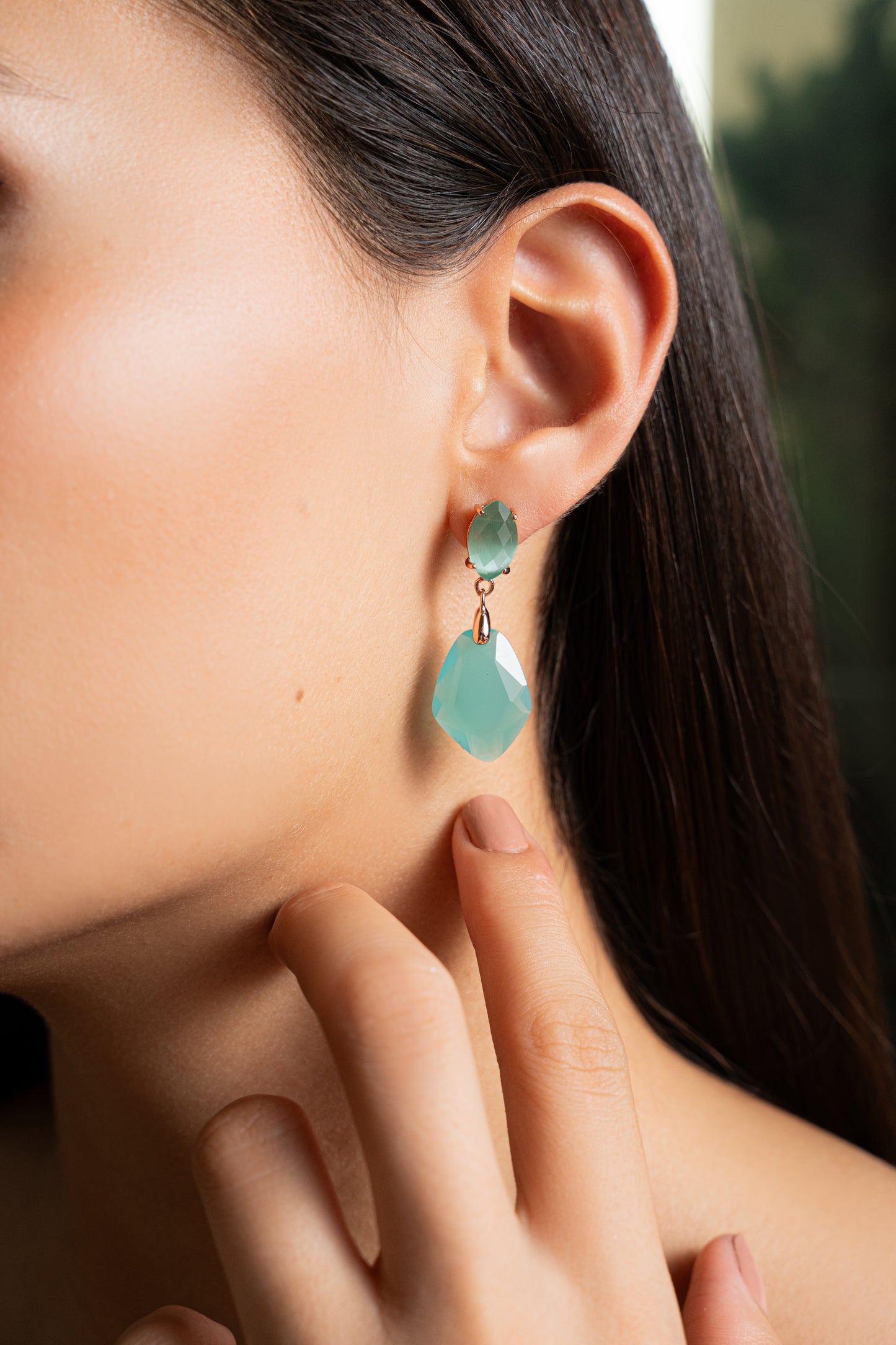 Turquoise Color Earrings Green Obsidian Inspired in The Mallorcan Sea - Nelissima Jewelry