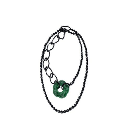 Onyx Necklace Jade Flower
