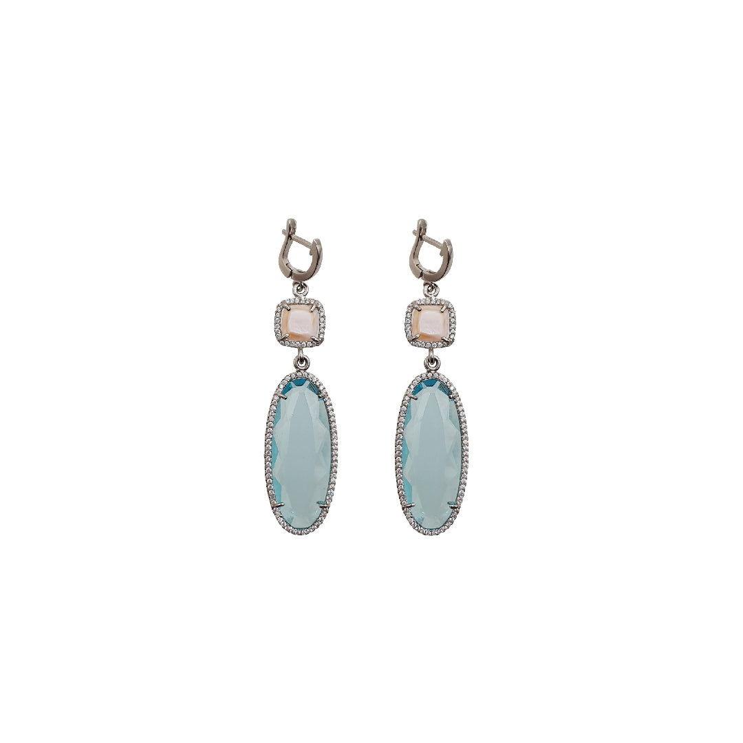 Sterling Silver Mother Pearl and Blue Quartz Aguamarine with Zircons - Nelissima Jewelry