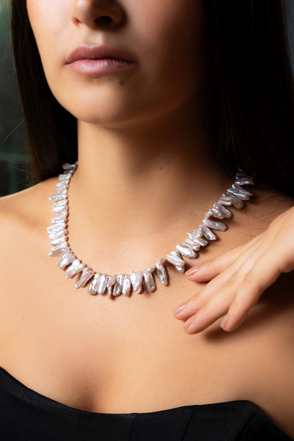 Handcrafted Light Gray Freshwater Pearl Necklace 