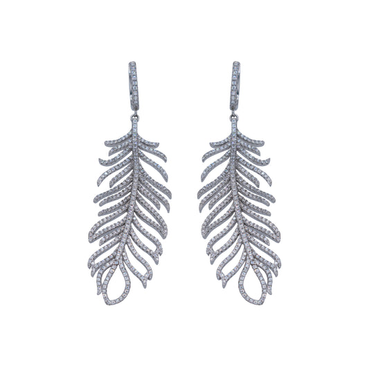 Feathers Earrings in Sterling Silver with White Zirconia
