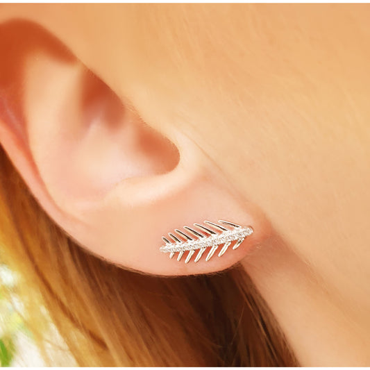 Cute Silver Palm Earrings with White Zirconias