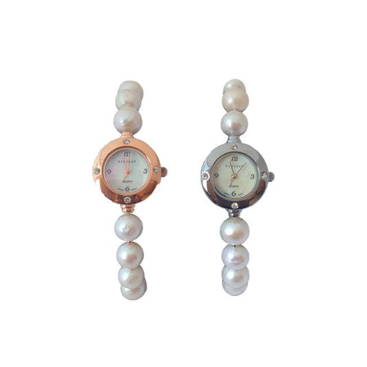Brazalete de reloj con perlas cultivadas de agua dulce