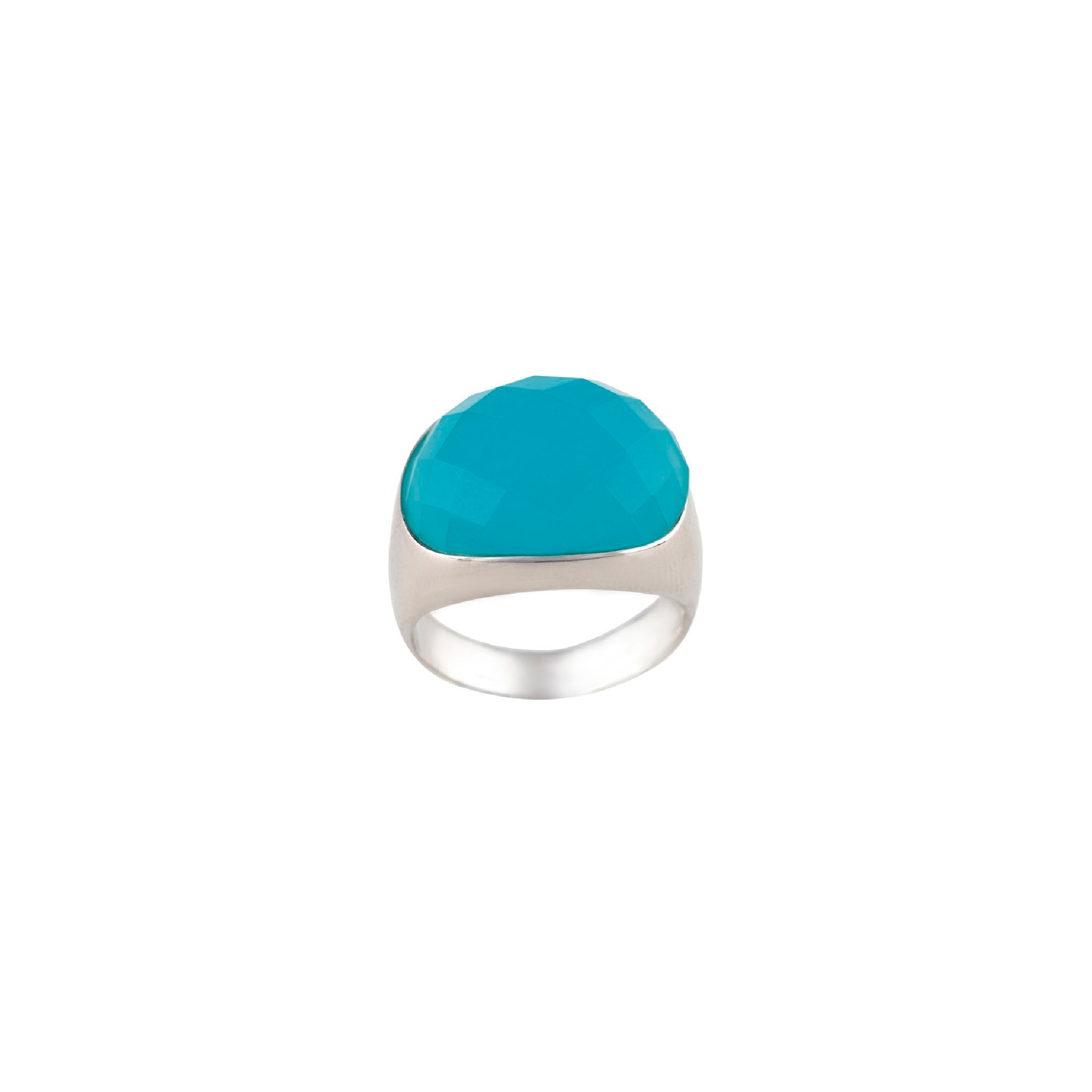 Blue Milky Quartz  Ring Rhodinated Sterling  Silver - Nelissima Jewelry