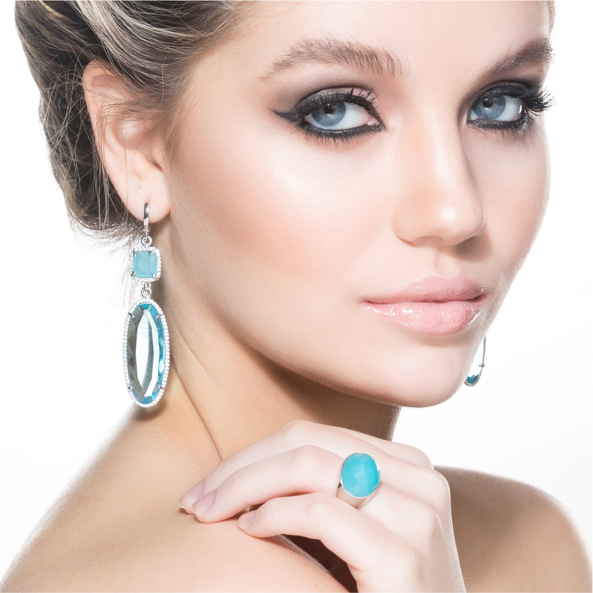 Aquamarine Quartz Earrings with White Zirconia - Nelissima Jewelry