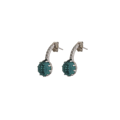 Rhodium Plated Sterling Silver Earrings with White Zirconias and a Blue Tourmaline Quartz - Nelissima Jewelry