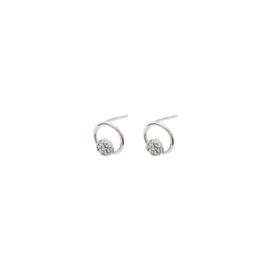 Sterling Silver Round Earrings with White Cubic Zirconias