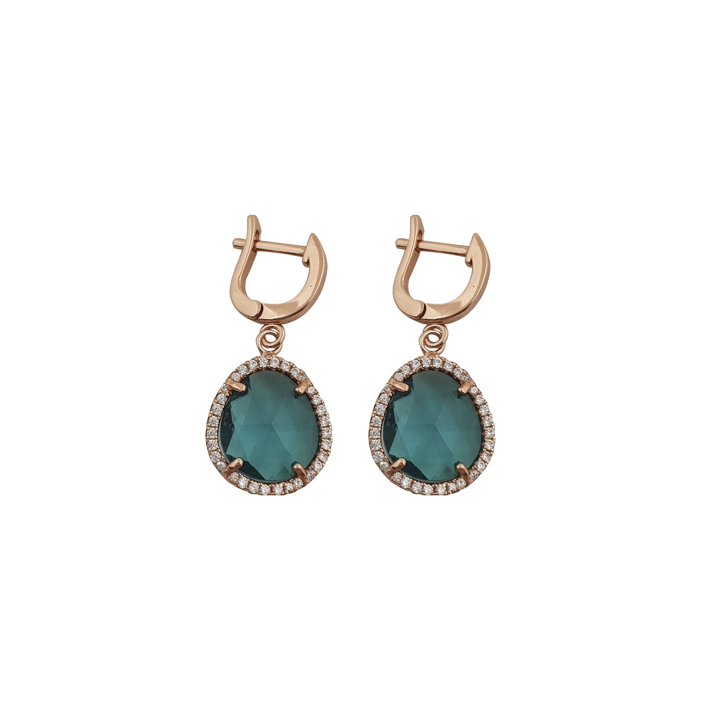 Tourmaline Pear Shaped Earrings in 18K Rose Gold Silver with White Zirconias - Nelissima Jewelry