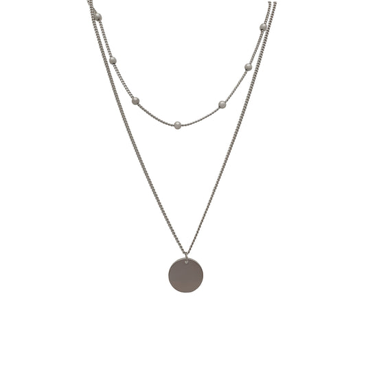 Double Chain Sterling Silver Necklace with Medallion  Engravable - Nelissima Jewelry