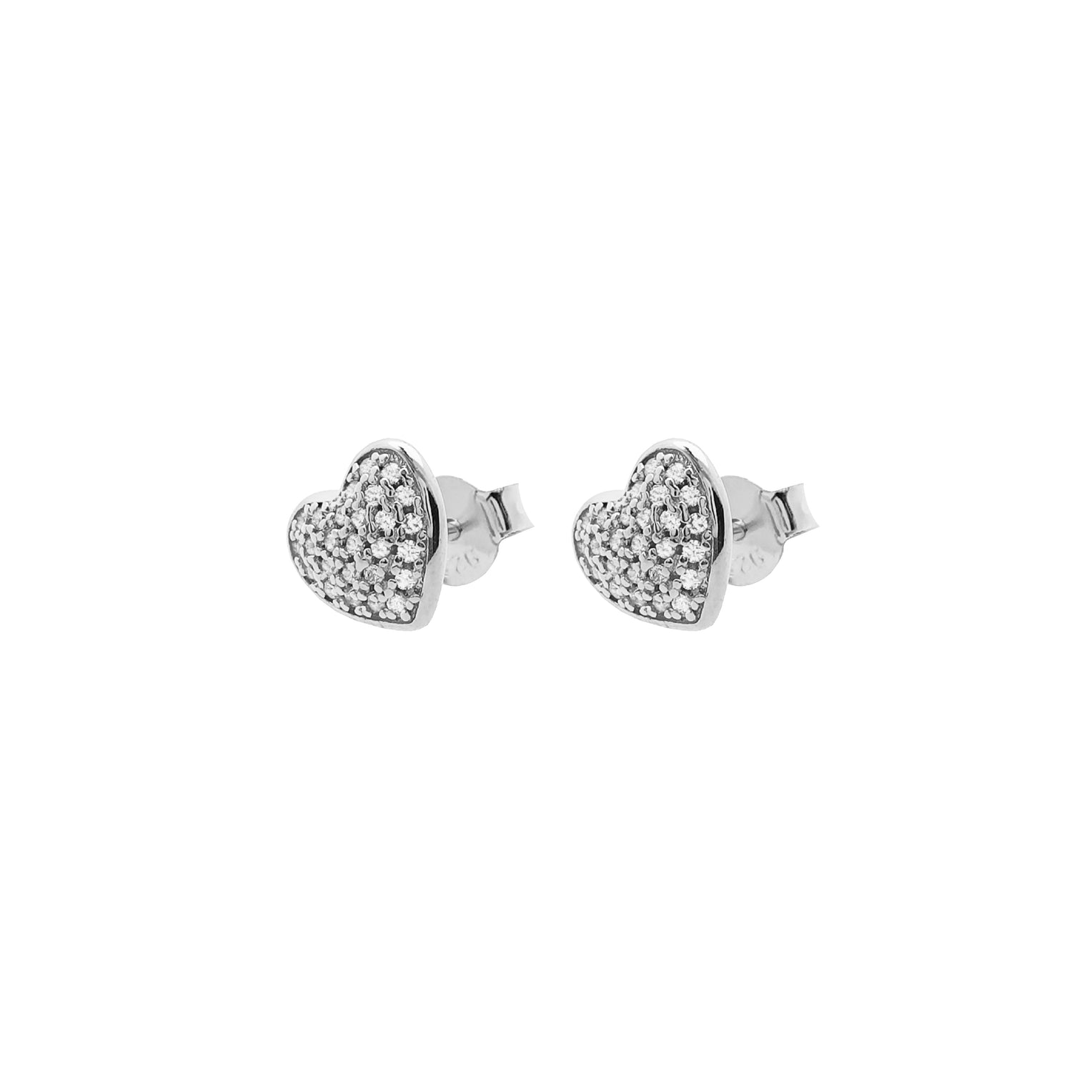 Heart-Shaped Earrings with Small White Zirconia  Sterling Silver - Nelissima Jewelry