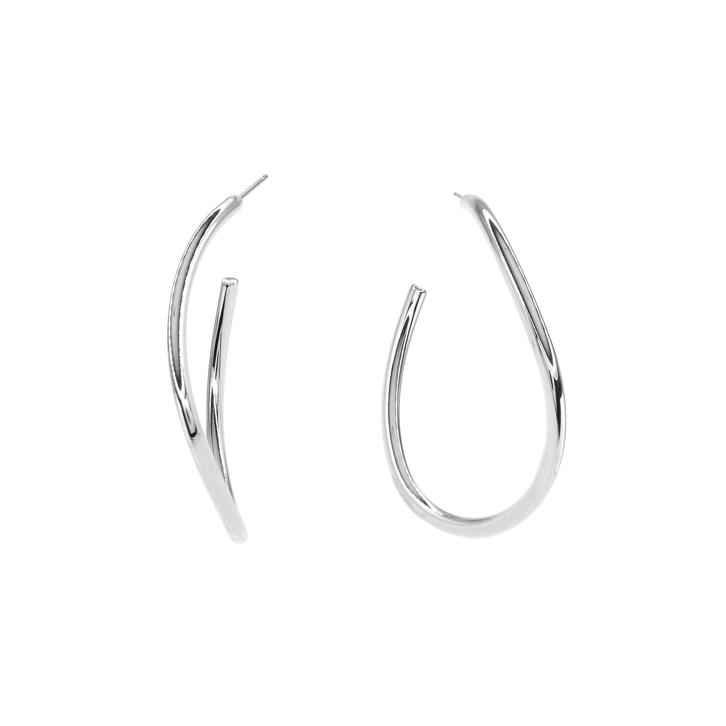 Artistic Oval-Shaped Earrings in Rhodinated Sterling Silver