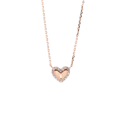 Fine Sterling Silver Necklace with A Silver Heart Pendant with White Zirconias - Nelissima Jewelry