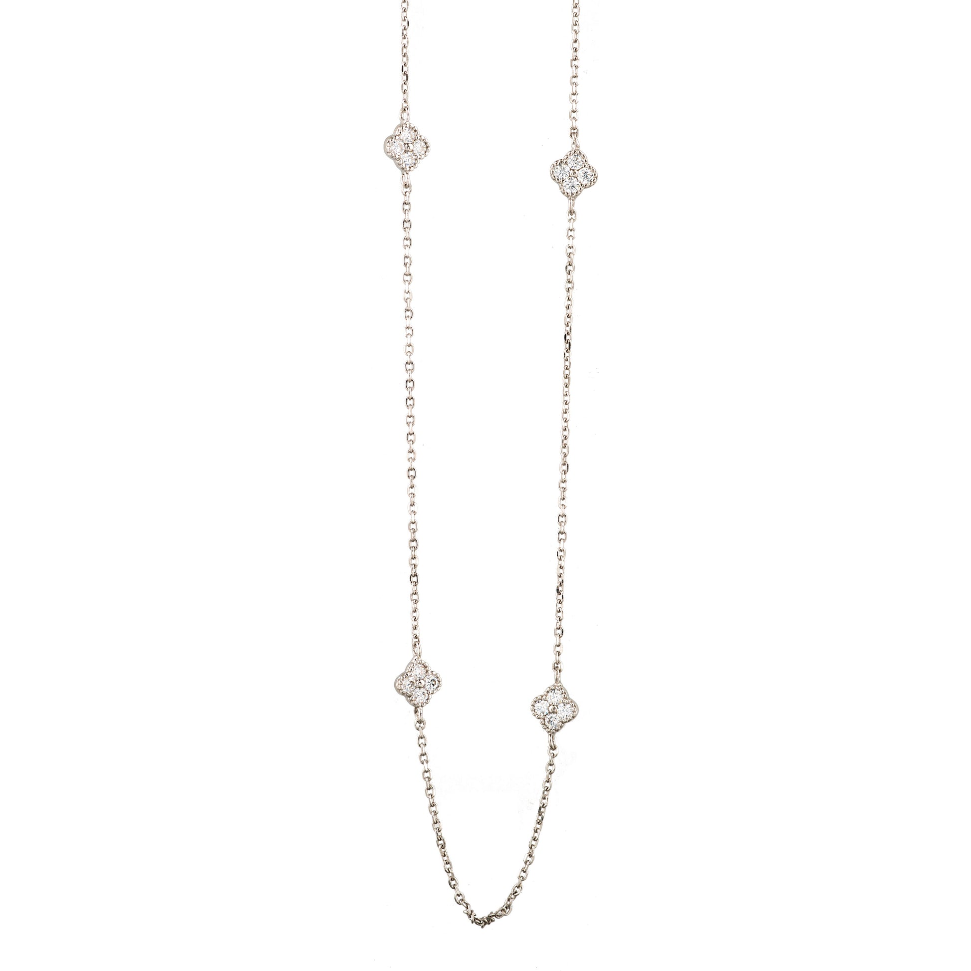 Flower Shaped Sterling Silver Necklace Rhodium Plated  