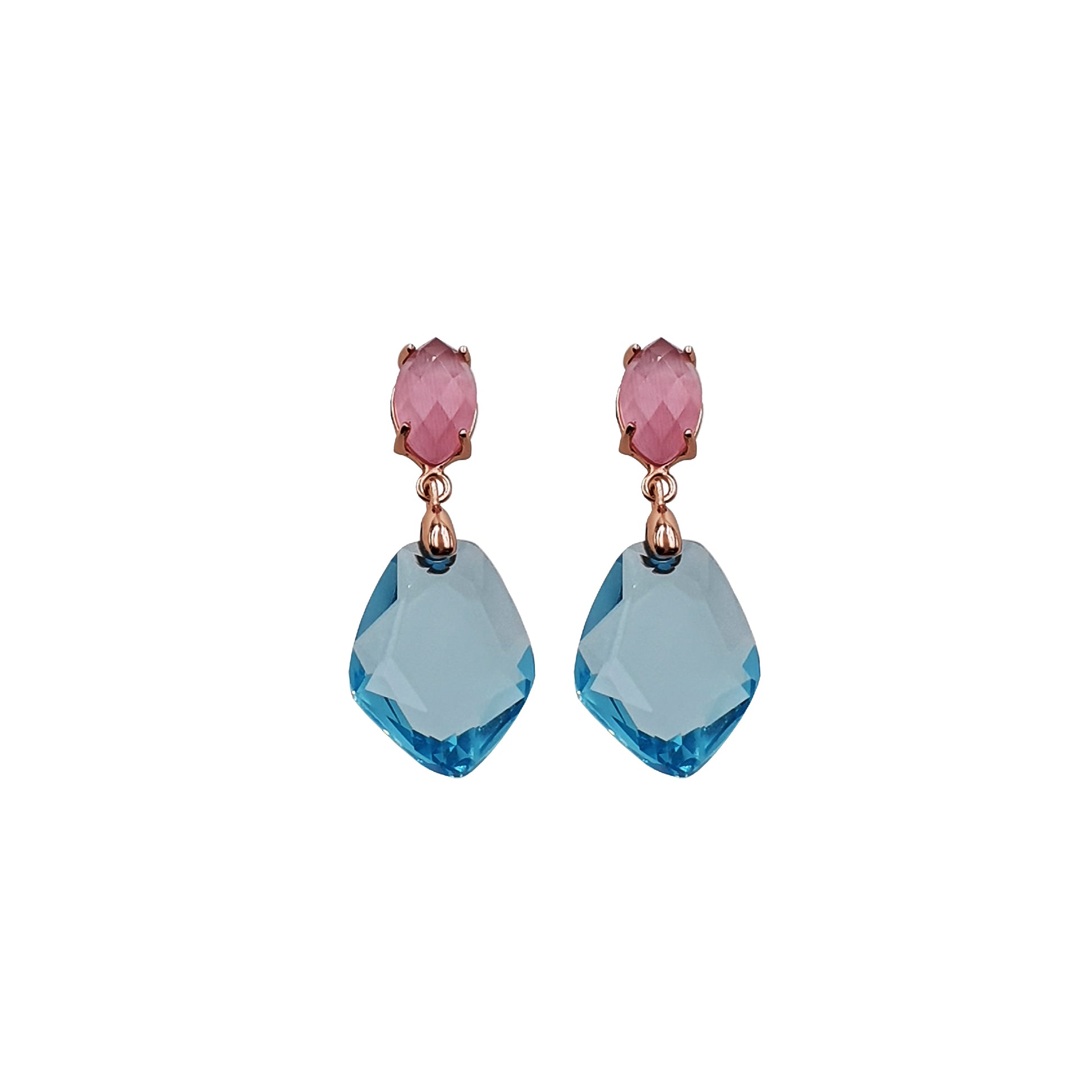Sterling Silver Earrings with Aquamarine  Obsidian and Rose Quartz - Nelissima Jewelry
