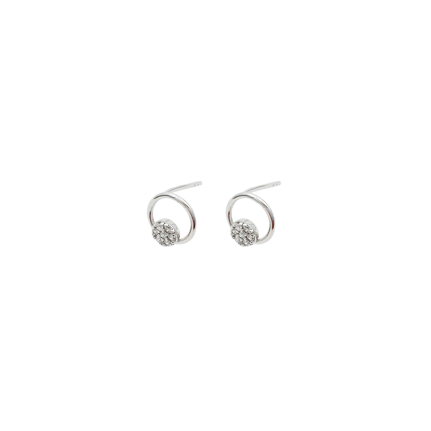 Sterling Silver Round Earrings with White Cubic Zirconias - Nelissima Jewelry