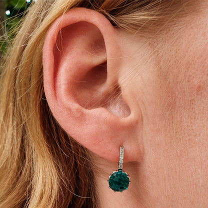 Rhodium Plated Sterling Silver Earrings with White Zirconias and a Blue Tourmaline Quartz - Nelissima Jewelry