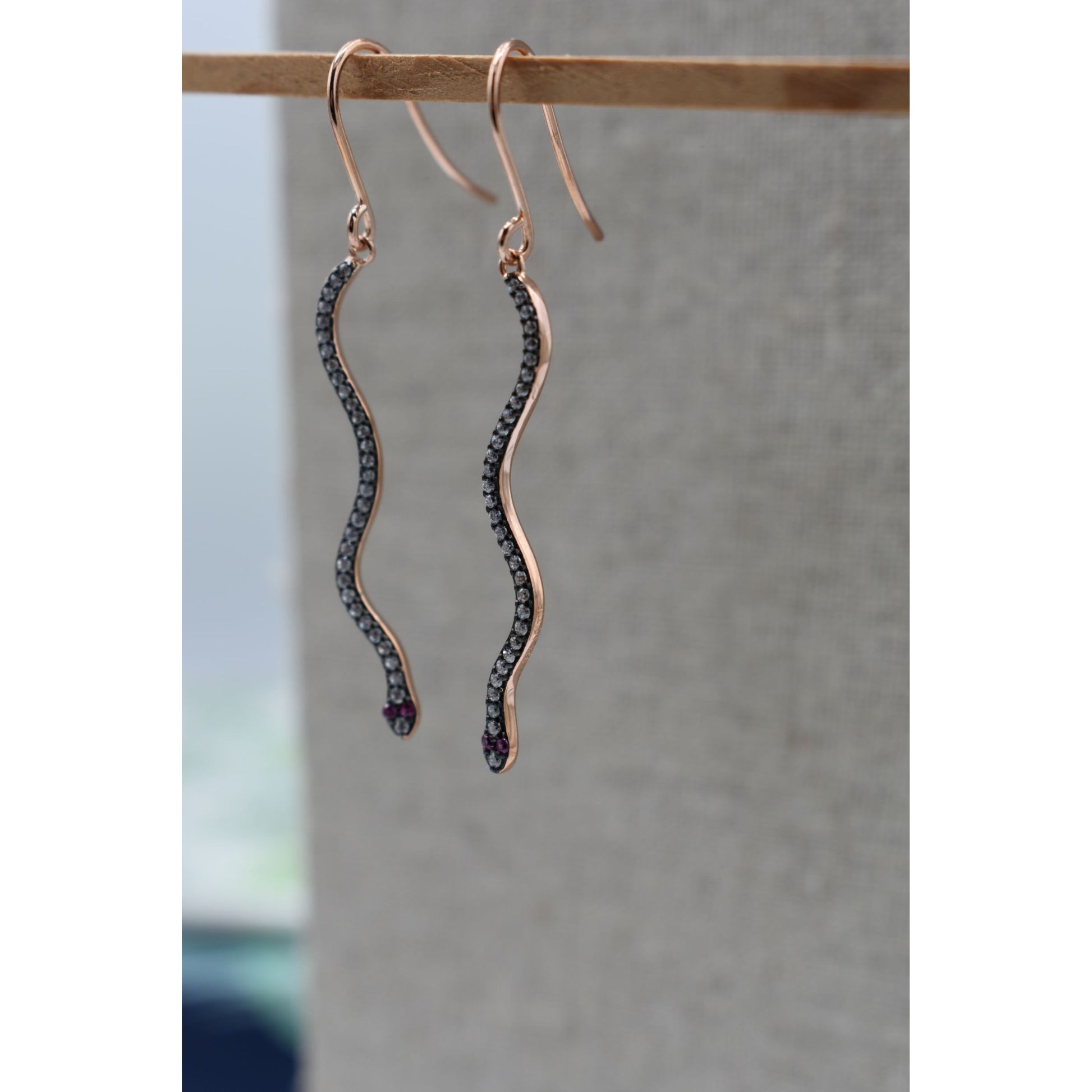 Fine Snake Shape Earrings Rose Gold Plated Sterling Silver