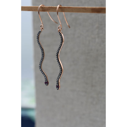Fine Snake Shape Earrings Rose Gold Plated Sterling Silver