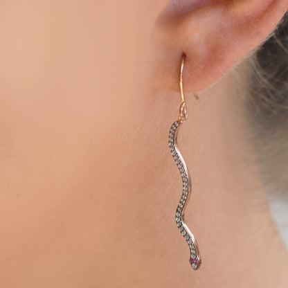 Fine Snake Shape Earrings Rose Gold Plated Sterling Silver - Nelissima Jewelry