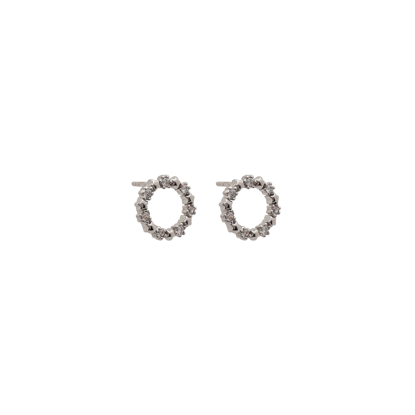 Circular Sterling Silver Earrings with White Cubic Zirconias