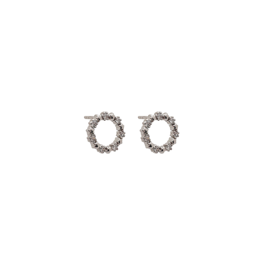 Circular Sterling Silver Earrings with White Cubic Zirconias