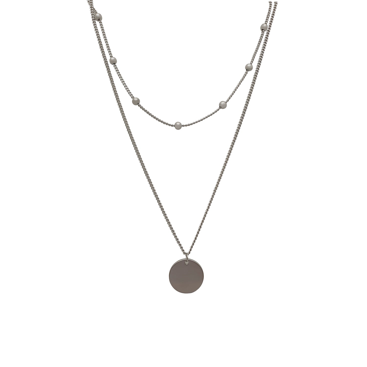 Double Chain Sterling Silver Necklace with Medallion  Engravable - Nelissima Jewelry