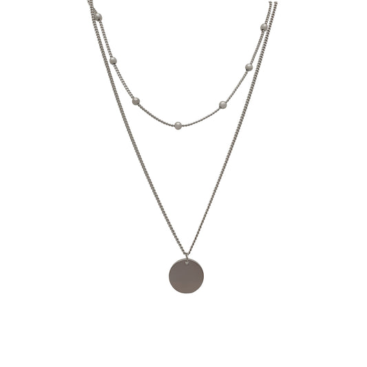 Double Chain Sterling Silver Necklace with Medallion  Engravable