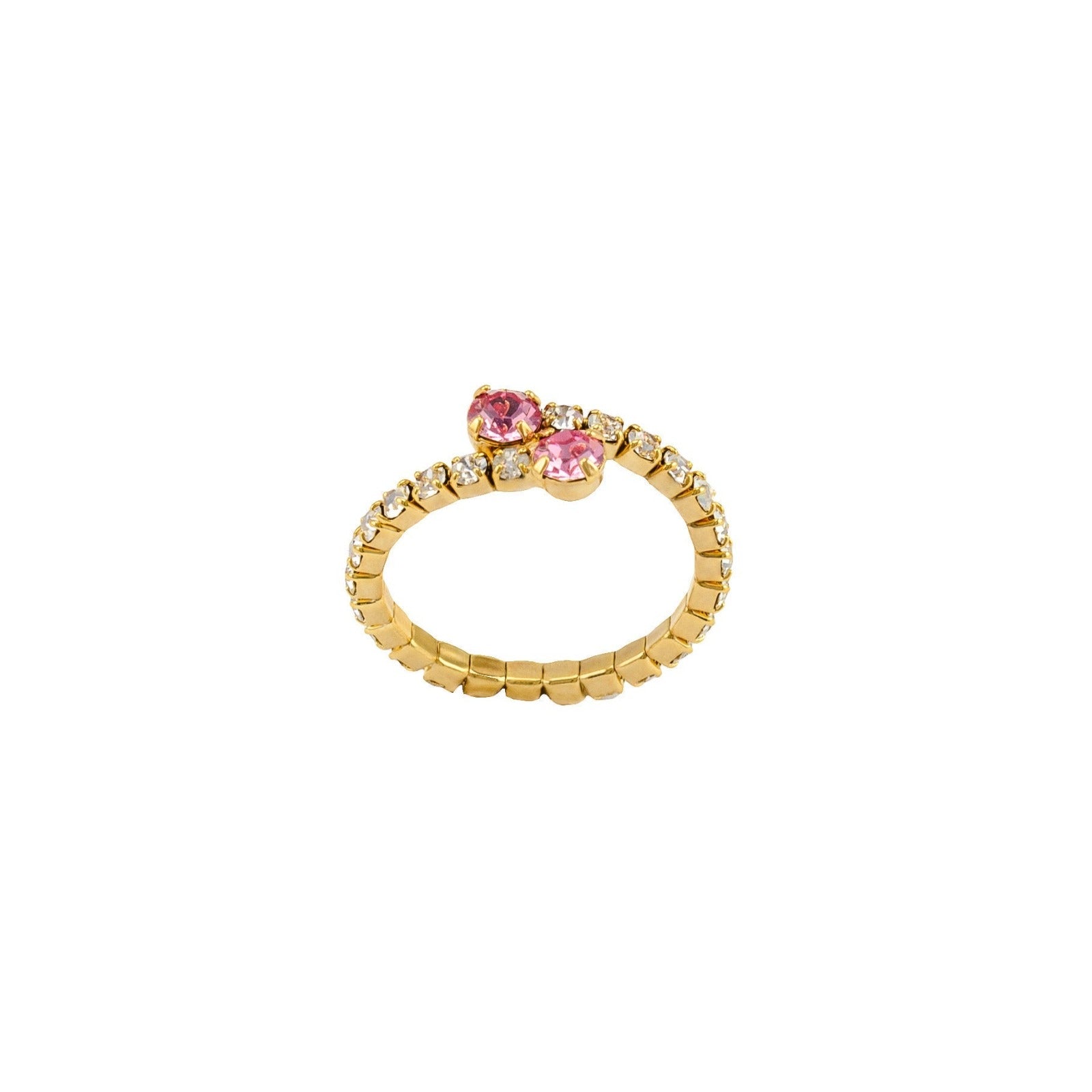 Fantasy ring with two Pink color stones in the center and all around with rhinestones white 