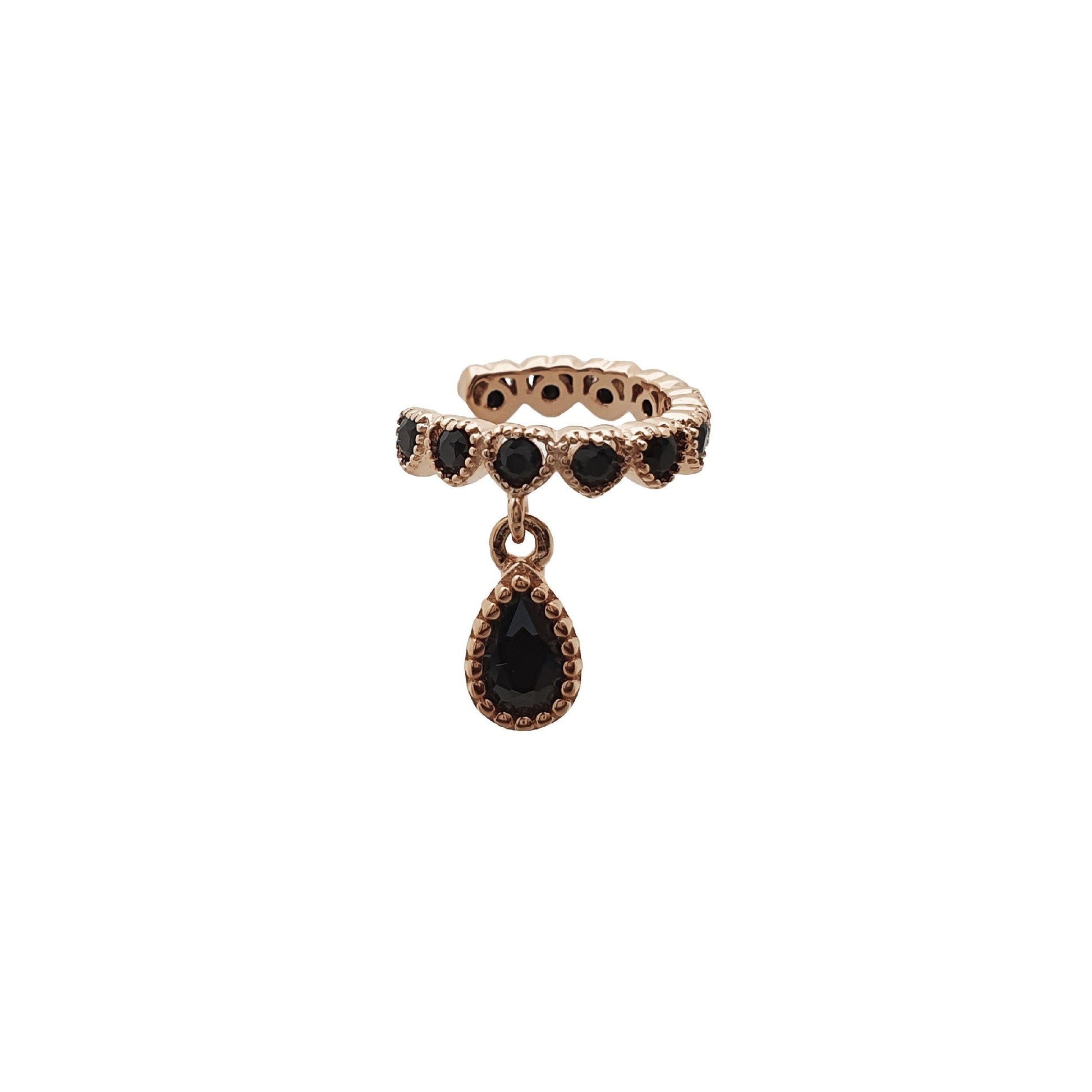 Cute and Original Ear Cuff / Conch Earring with Black Zirconias - Nelissima Jewelry