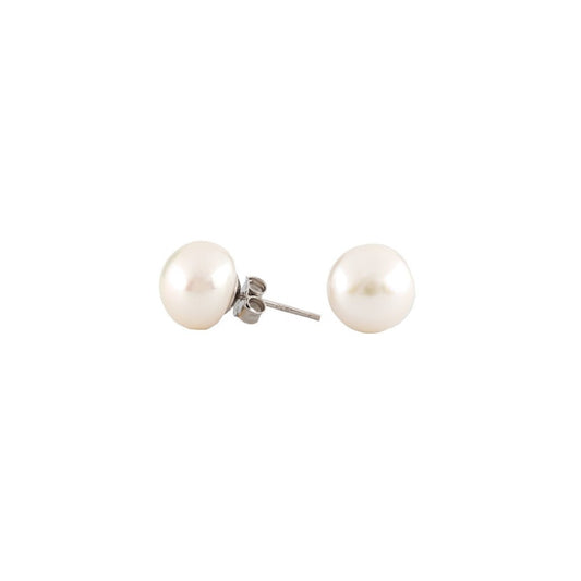 White Freshwater Pearl Rhodium Plated Sterling Silver Earnings - Nelissima Jewelry