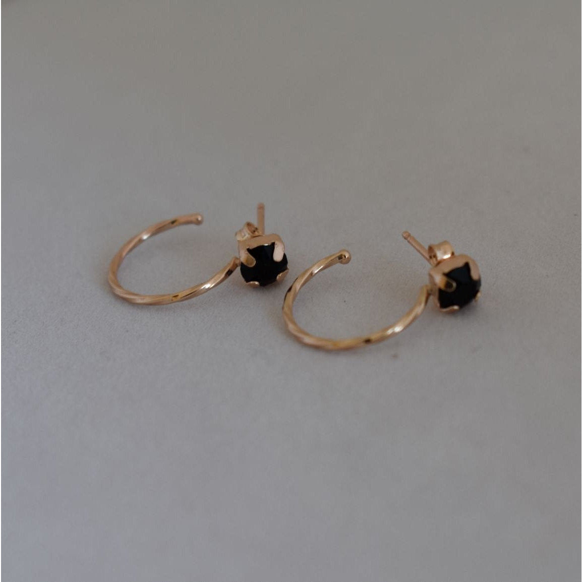 Hoop Earrings Rose Gold Plated with Black Zirconias