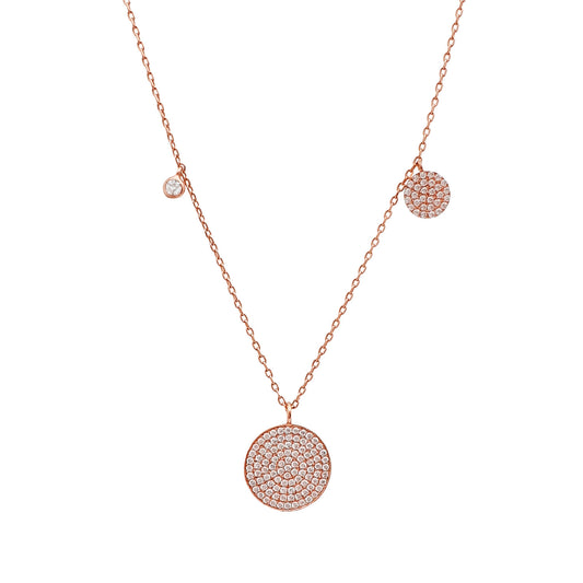 Rose Gold Plated Silver Chain Necklace with Three Zirconia Medallions